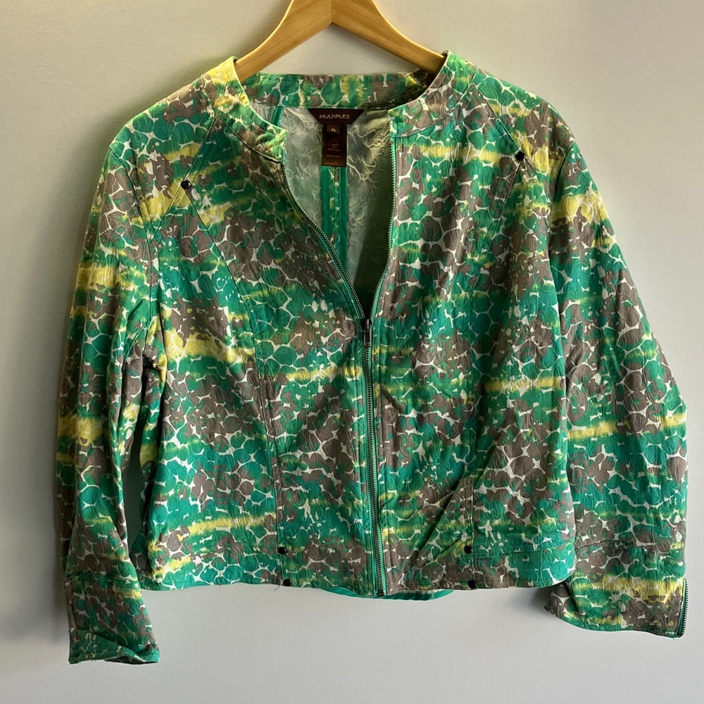 Multiples Green and Yellow Bomber Jacket